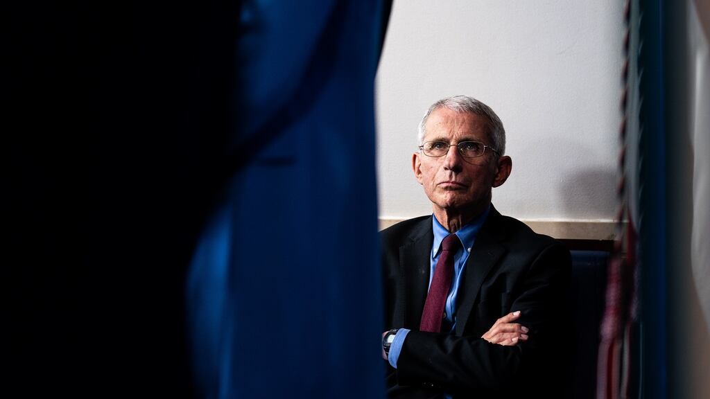 Dr Anthony Fauci: “All you need to do is look at the data, the facts, to see that the pandemic is not over by any means. The numbers speak for themselves.” Photograph:  Erin Schaff/The New York Times