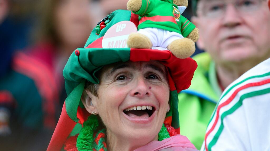 A Mayo fan during the All-Ireland football final between Dublin and Mayo at Croke Parkl, Dublin. Photograph: Cyril Byrne/The Irish Times