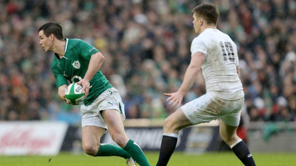 The inclusion of Jonathan Sexton (left) and England’s Owen Farrell (right) leaves the touring party light on options at 10. Photograph: Inpho