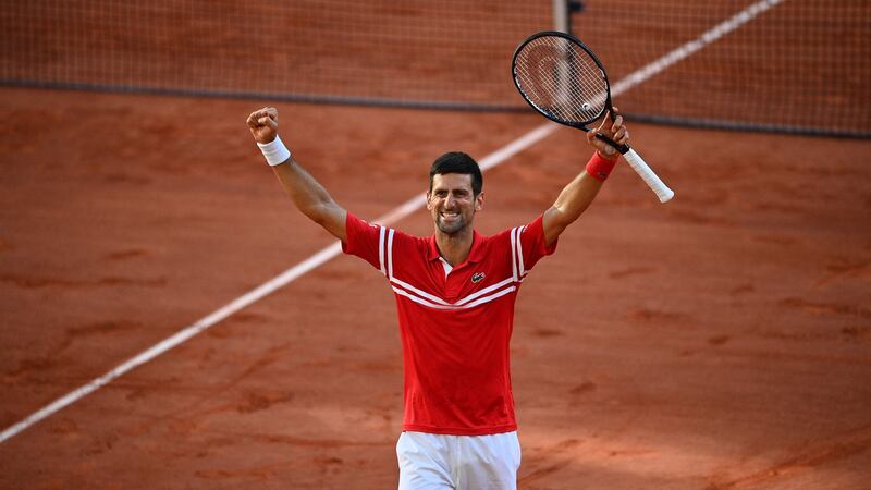Serbia’s Novak Djokovic celebrates after securing his second French Open title. Photograph: Christophe Archambault/Getty/AFP