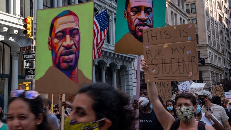 NEW YORK, NY - JUNE 10: Protestors march down 5th avenue in solidarity for police reform on June 10, 2020, in New York City. Protests continue on the sixteenth day across the nation in response to the death of George Floyd. (Photo by David Dee Delgado/Getty Images)