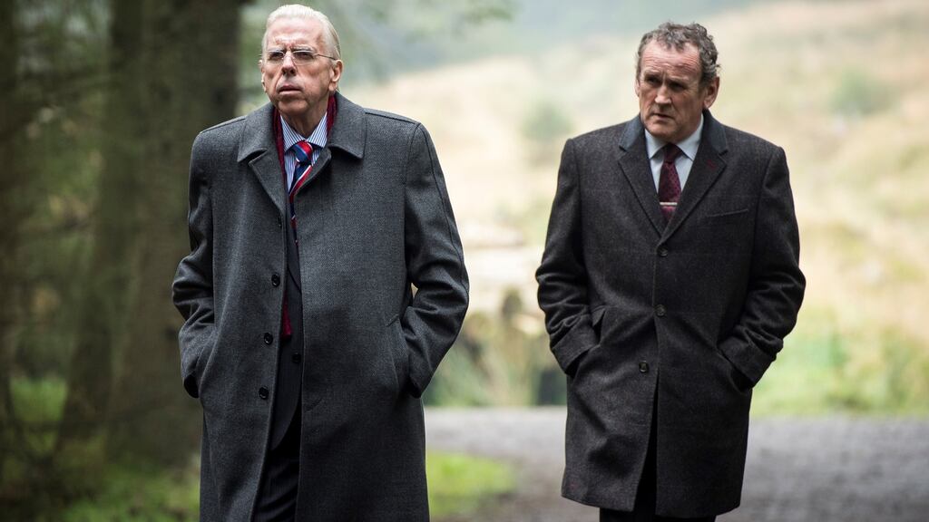 Timothy Spall as Ian Paisley and Colm Meaney as Martin McGuinness in The Journey