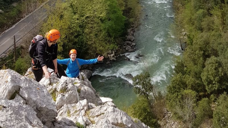 Catherine Mack and her son Hugh at Via Ferrata.