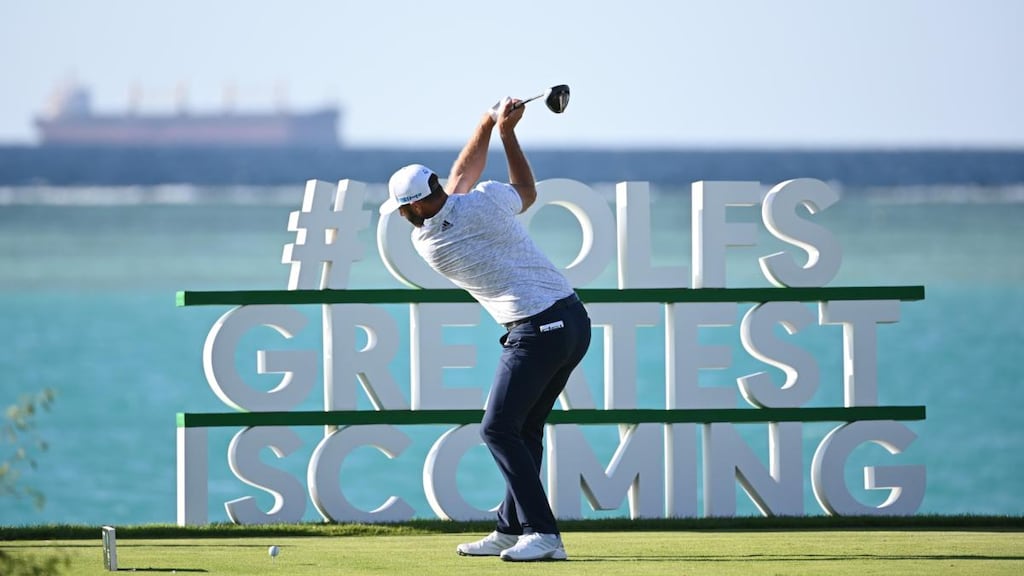Dustin Johnson during the third round of the Saudi International. Photograph: Getty Images