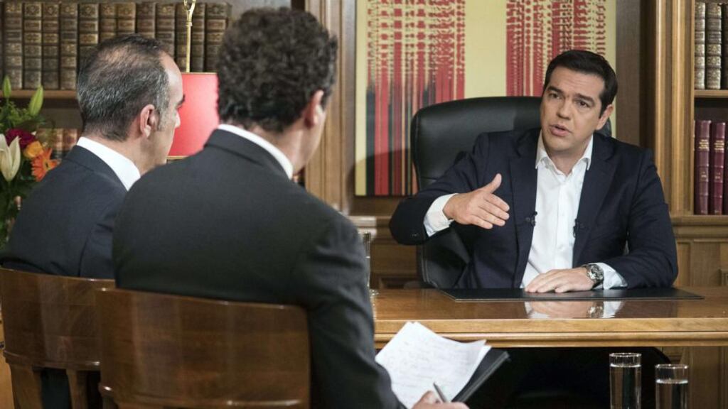 Greek prime minister Alexis Tsipras during his interview for ERT state television. Photograph: Andrea Bonetti/AFP