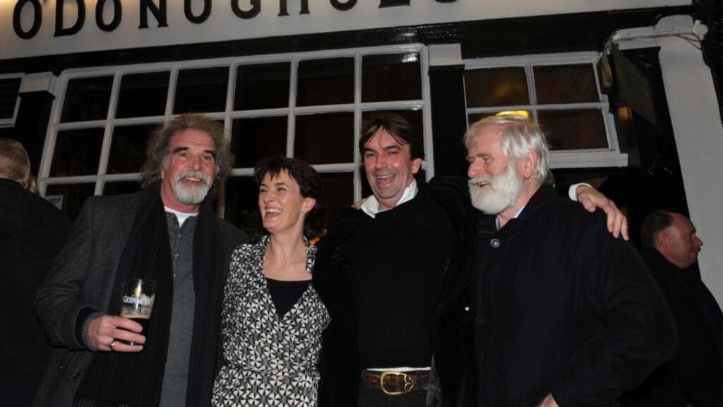At the launch of the Ronnie Drew The Last Session: A Fond Farewell CD in O’Donoghues pub, Dublin were from left to right: Patsy Watchorn from The Dubliners, Cliodhna Dunne and Phelim Drew and John Sheahan from the Dubliners