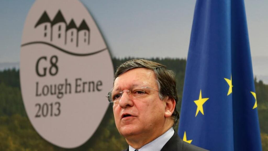 European Commission President Jose Manuel Barroso speaks at a news conference before the start of a G8 summit in Enniskillen, Northern Ireland