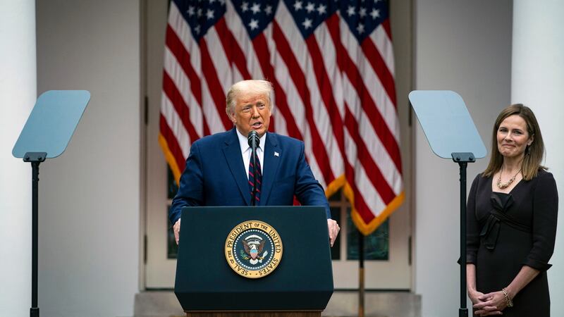 President Donald Trump announces Judge Amy Coney Barrett as his nominee to the supreme court at the White House last weekend. Photograph: Al Drago/The New York Times
