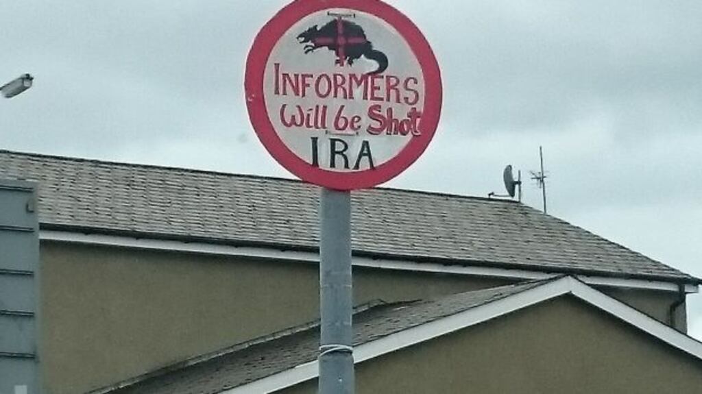 A placard on lampost in the Creggan area of Derry. Photograph: Aoife Moore/PA
