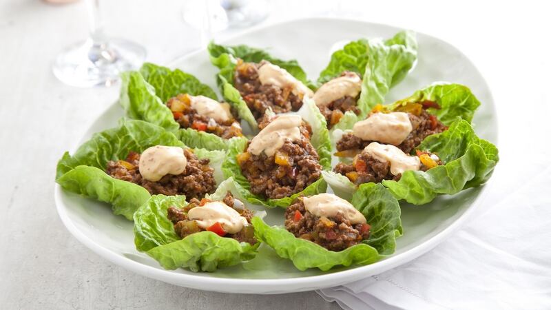 Spiced beef lettuce cups with cherry pepper aioli.