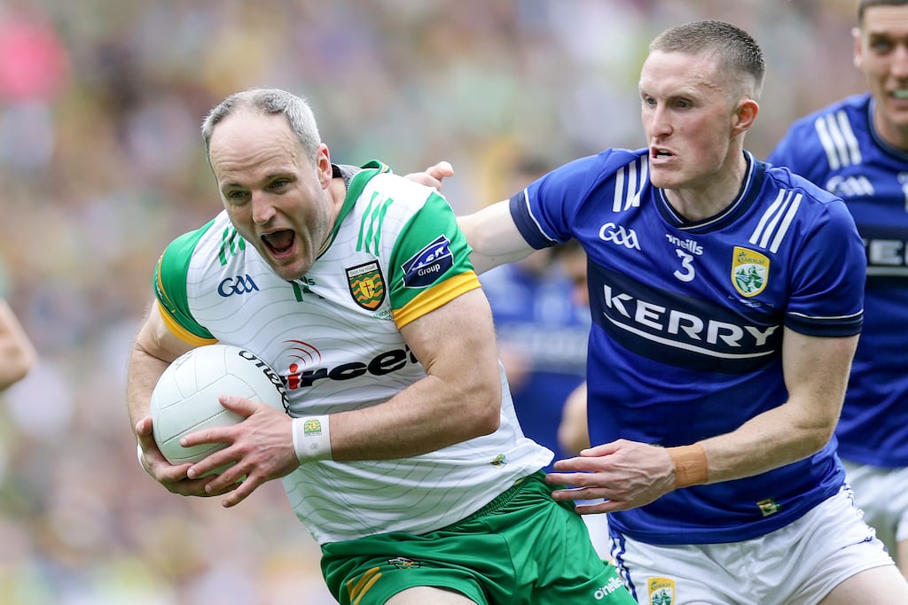 Donegal's Michael Murphy holds off Jason Foley of Kerry during Sunday's All-Ireland Senior Football Championship final at Croke Park. Photograph: Laszlo Geczo/Inpho