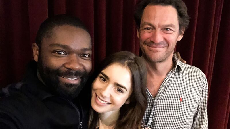 David Oyelowo, Lily Collins and Dominic West on the set of Les Misérables