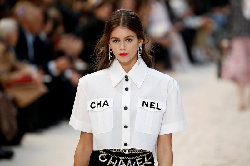 Paris Fashion Week: Kaia Gerber models a Chanel outfit at the Grand Palais. Photograph: Stephane Mahe/Getty