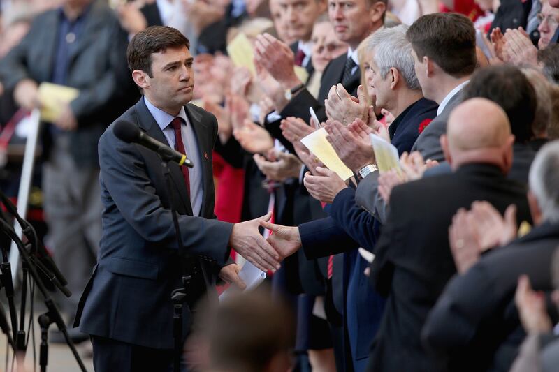 Andy Burnham, then shadow health secretary, at a memorial service marking the 25th anniversary in April 2014 of the Hillsborough disaster at Anfield. Photograph: Christopher Furlong/Getty