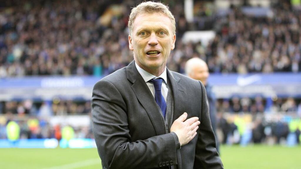 Everton manager David Moyes gestures to the fans after the Premier League match against West Ham at Goodison Park. Photograph: Lynne Cameron/PA Wire.