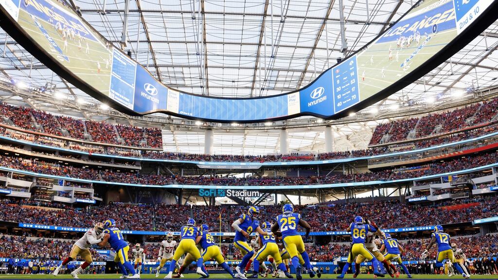 Los Angeles Rams quarterback Matthew Stafford handing off the ball during their NFC Championship win against the San Francisco 49ers in Inglewood, California, on January 30th. Photograph: Ryan Justin Kang/the New York Times