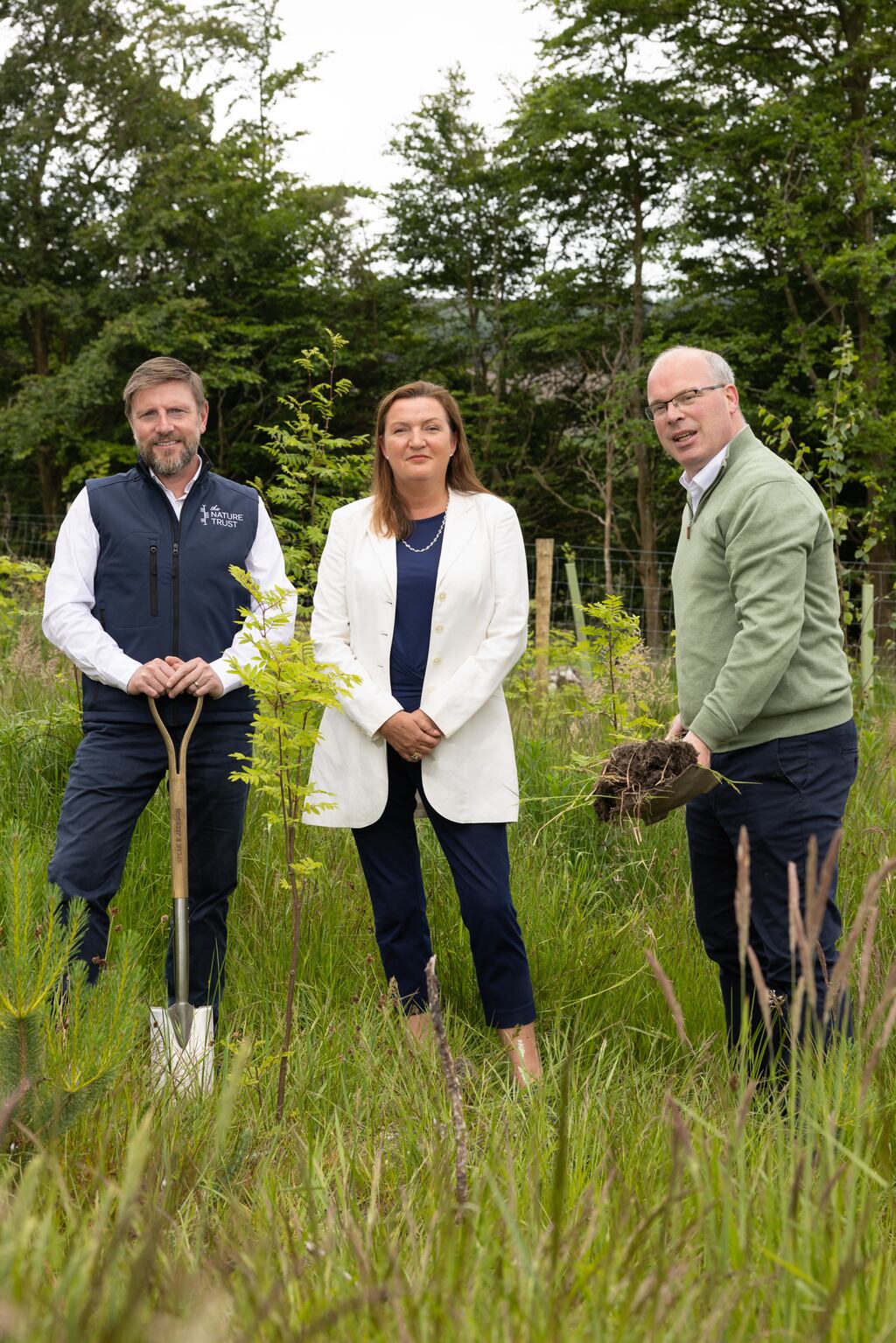 Aviva Ireland has provided €5 million in funding to the Nature Trust that will result in the planting of approximately 1.2 million native tree saplings across several sites throughout the Republic. Ciaran Fallon (left), managing director with The Nature Trust; Virginia Lawlor (middle), CFO with Aviva Life & Pensions and Declan O’Rourke, chief executive with Aviva Insurance Ireland. Photograph: Naoise Culhane