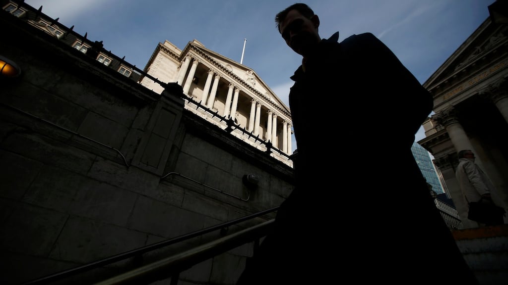 A man descends into the underground station outside the Bank of England in the City of London: the bank expects a record overshoot of inflation above its target over the next two to three years, rising above 2.8 per cent in early 2018, because of sterling’s fall to a 31-year low against the US dollar.