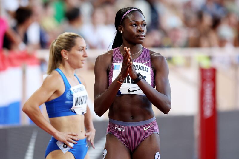 Rhasidat Adeleke prior to the 400m Diamond League race in Monaco last year, which she won. Photograph: Francesco Scaccianoce/Getty Images