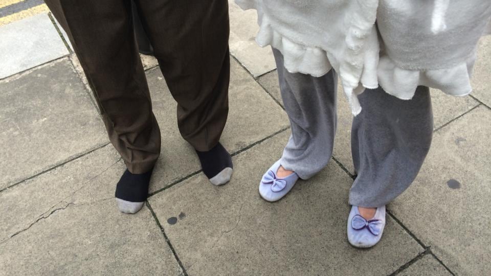 Martin (73) and Violet (61) Coyne outside the Four Courts today after being evicted from their home. Photograph: Bryan O’Brien/The Irish Times
