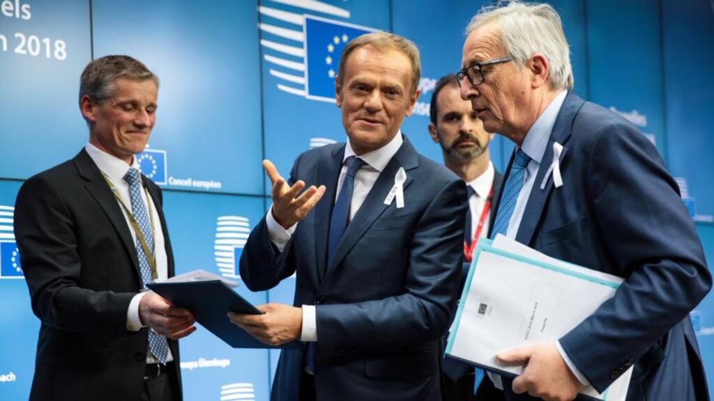 President of the European Council Donald Tusk and European Commission president Jean-Claude Juncker (right) after a press conference in Brussels, Belgium. Photograph: Jack Taylor/Getty Images
