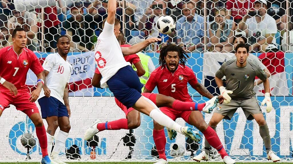 Panama defender Roman Torres reacts as England midfielder Jordan Henderson fires a shot at goal. Photograph: Getty Images