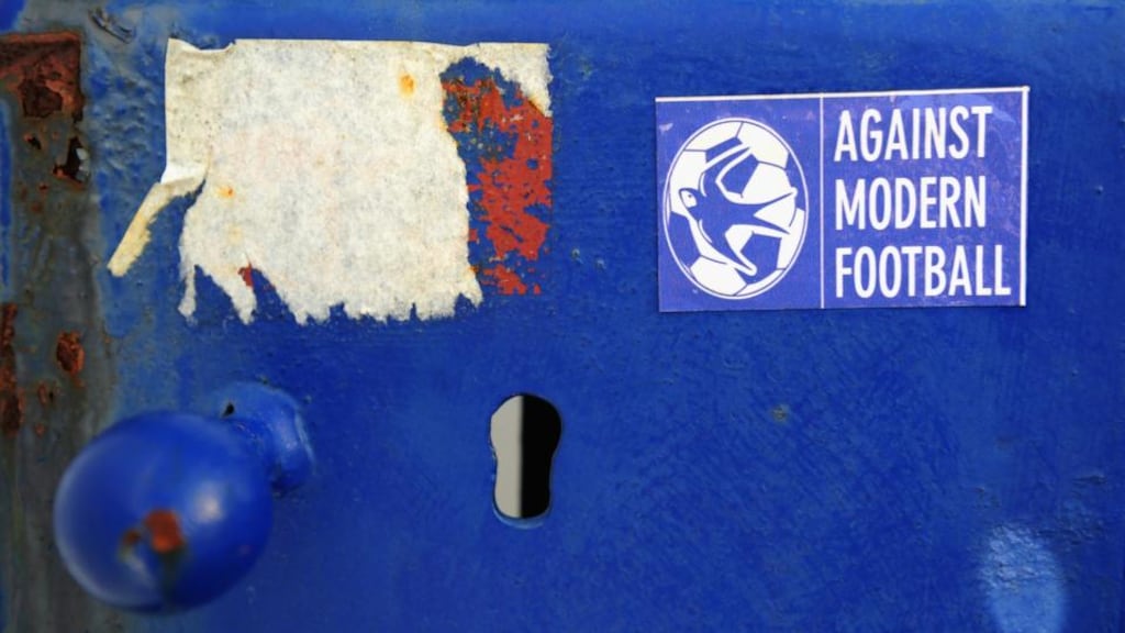 A fans sticker makes a statement on the Ninian Park gates, as the future of Cardiff manager Malky MacKay remains unresolved at Cardiff City Stadium. Photograph: Stu Forster/Getty Images