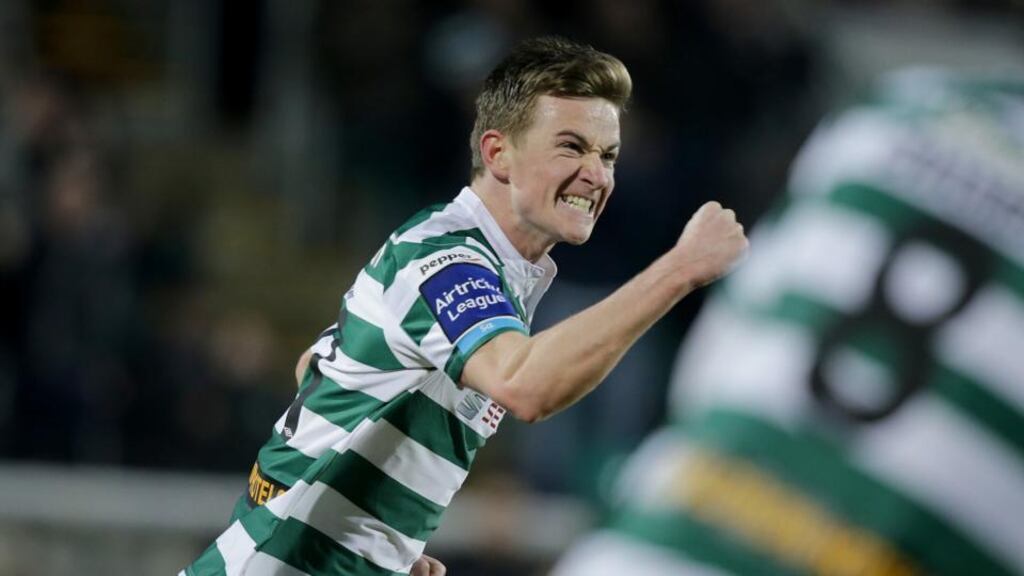 Shamrock Rovers' Ronan Finn celebrates scoring against Drogheda United at Tallaght Stadium. Photograph: Morgan Treacy/Inpho