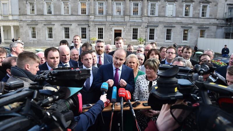Fianna Fail leader Micheál Martin speaks to the media at the reconvening of the 33rd Dáil on February 20th, 2020. Photograph: Charles McQuillan/Getty Images