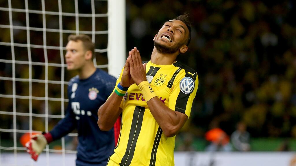 Manchester City are interested in signing the Borussia Dortmund striker Pierre-Emerick Aubameyang but would have to pay in the region of £55m for the Gabon international. Photo: Getty Images
