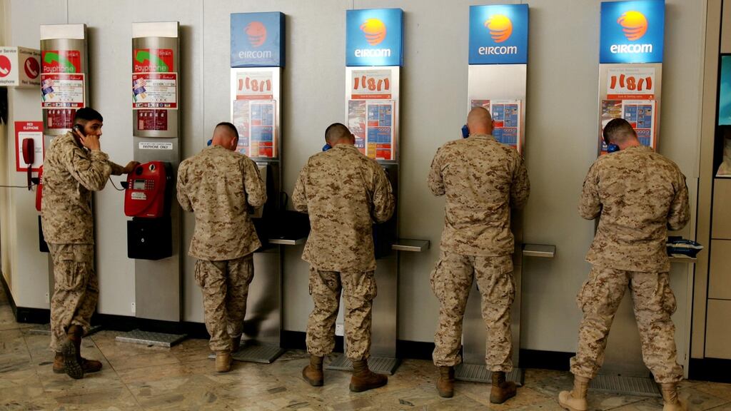 US troops at Shannon Airport call home shortly after arriving in 2006. File photograph: Matt Kavanagh