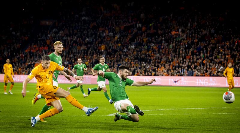 Wout Weghorst finishes off a move started by Stefan de Vrij. Photograph: Anp Koen Van Weel/APN via Getty Images