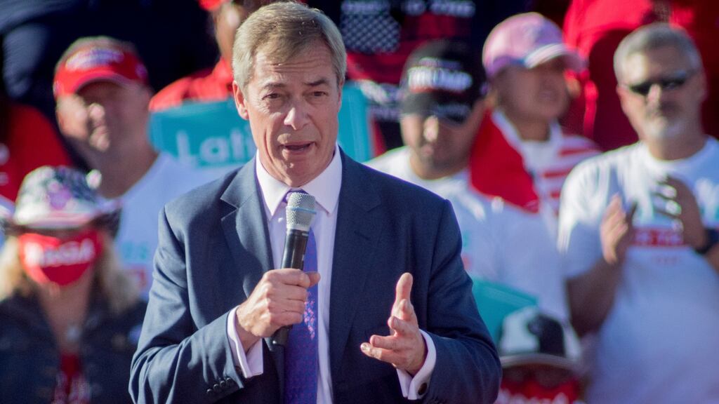 Nigel Farage speaks at a rally for Trump in US. Farage is launching new British party. Photograph: Rick d’Elia/EPA