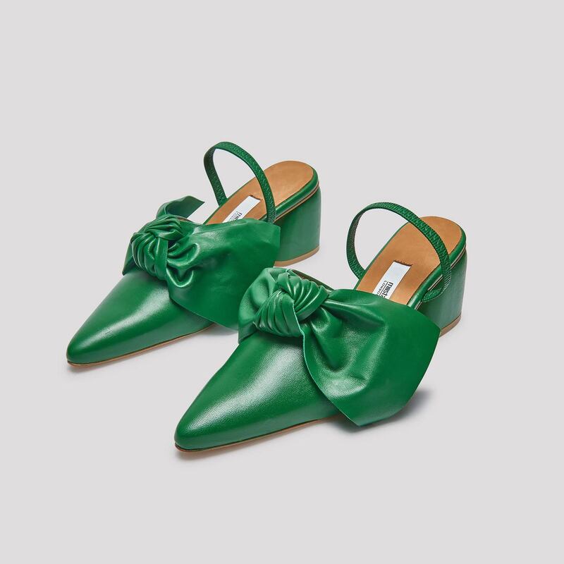 Evergreen leather mid heel mules, €225, Miista, miista.com