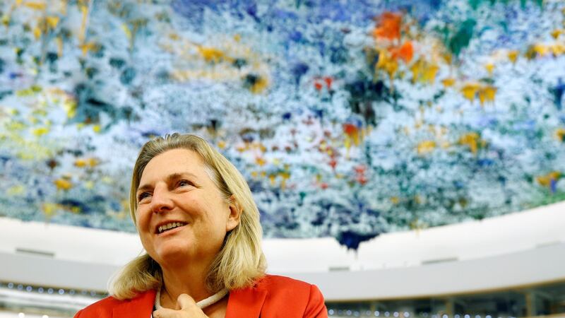 Austria’s foreign minister Karin Kneissl: said she had worked in refugee camps and it was clear to her many of the young men were economic migrants. Photograph: Denis Balibouse