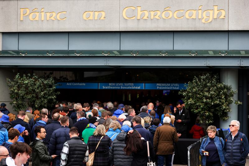 Fans queue to get into Croke Park ahead of the Champions Cup semi-final between Leinster and Northampton. Photograph: Ryan Byrne/Inpho