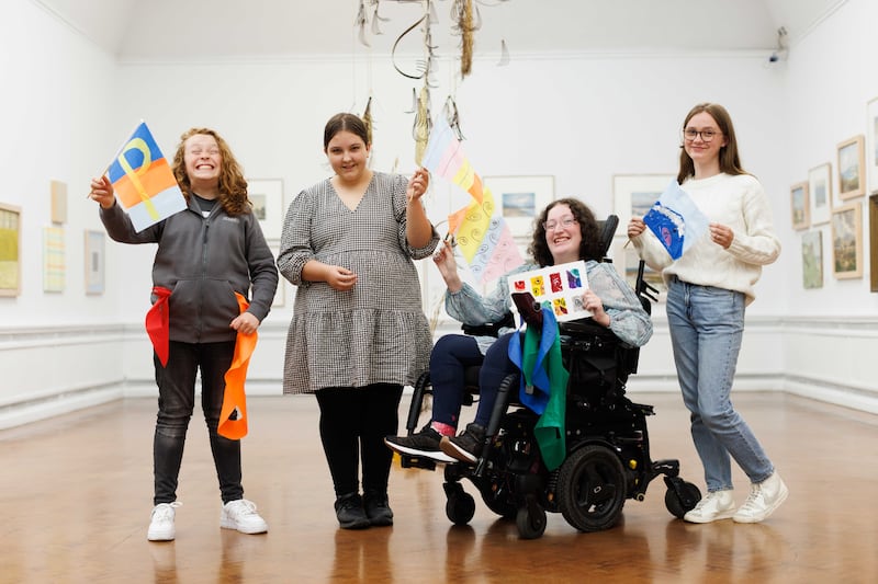 Photographed in Limerick City Gallery of Art, Tiernan Sheehan (13) from Limerick, Henrietta Longstaff (13) from Galway, Sophie Neville (14) from Cork and Ruth Cotter (14) from Cork. Photograph: Eamon Ward