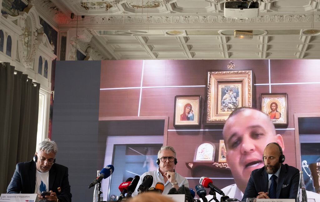 International Boxing Association chief executive Chris Roberts (centre) believes the organisation could still play a role in boxing at the 2028 Olympics in Los Angeles. Photograph: Marvin Joseph/The Washington Post via Getty Images