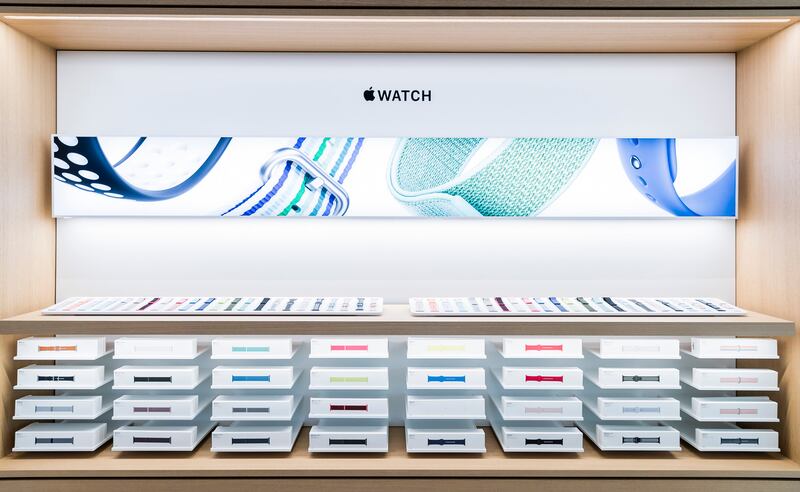 Apple Watch bands are displayed at the Apple store in Macau, China. Photograph: S3studio/Getty