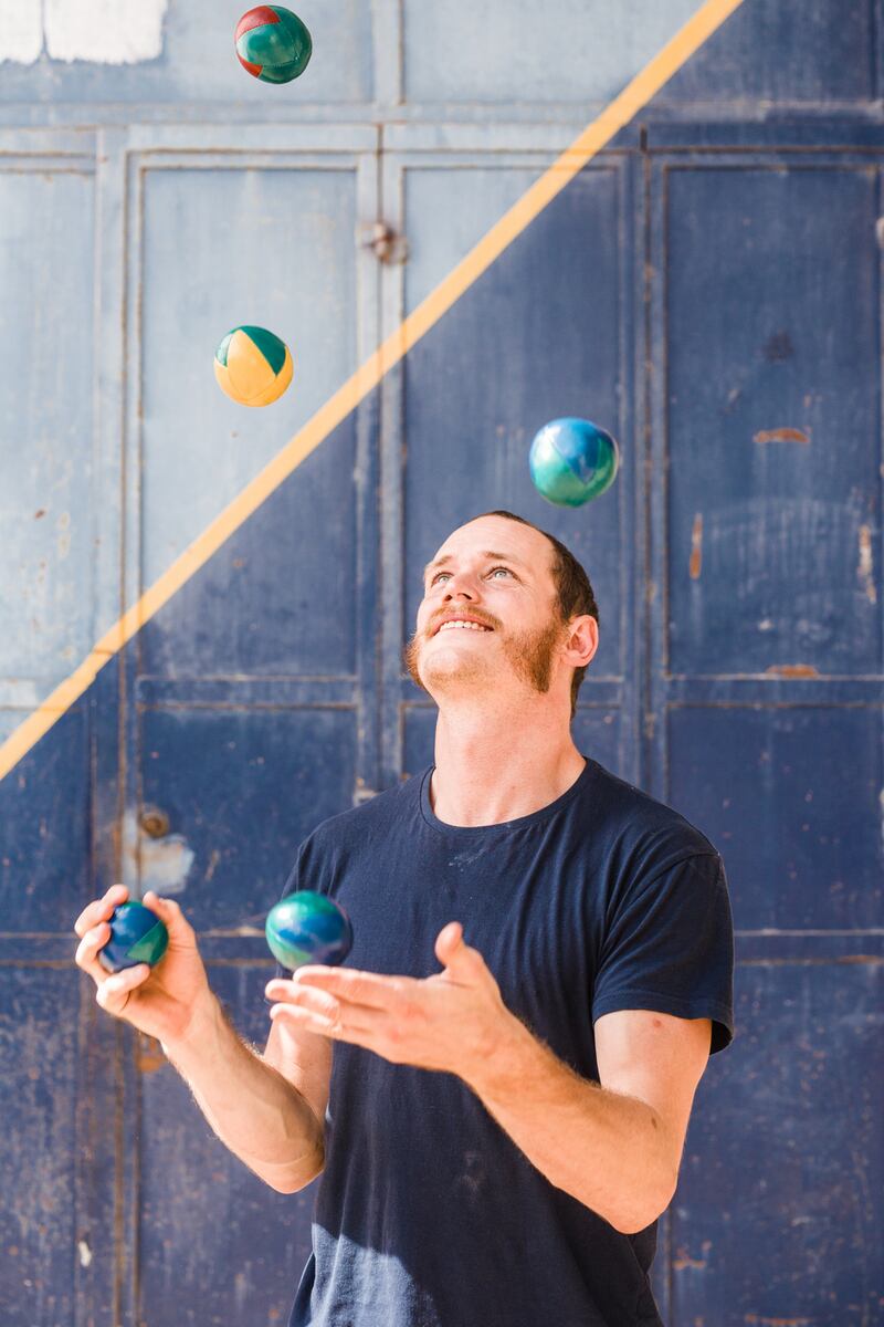 Henrik Gard practising his juggling in Gaza