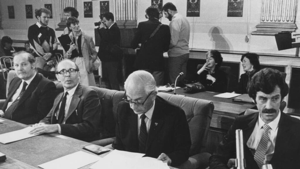 At the New Ireland Forum in 1983, Labour Party members ( from left): Frank Prendergast, Mervyn Taylor, Stephen McGonagle and Dick Spring. Photograph: Pat Langan/The Irish Times