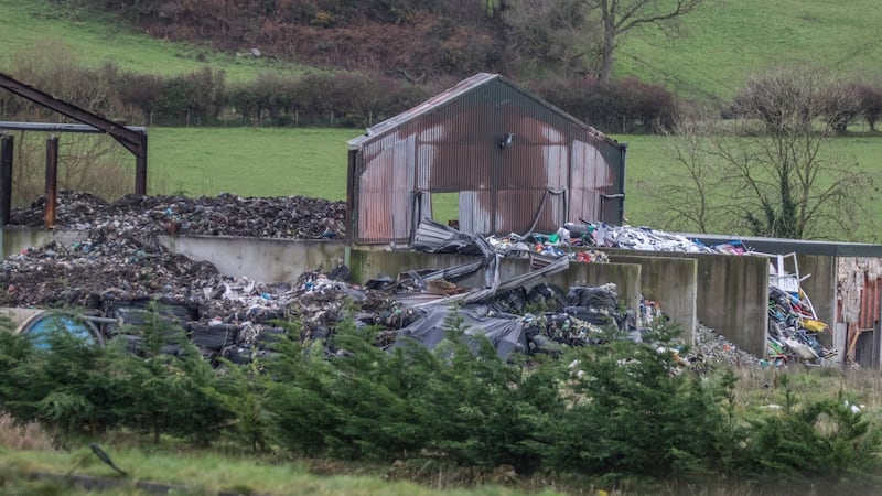 One of the fire-damaged sheds which was filled with refuse at the site near Letterkenny. It is understood that the 2,000 tons is to be transported to the waste-to-energy incinerator at Ringsend in Dublin. Photograph: North West Newspix