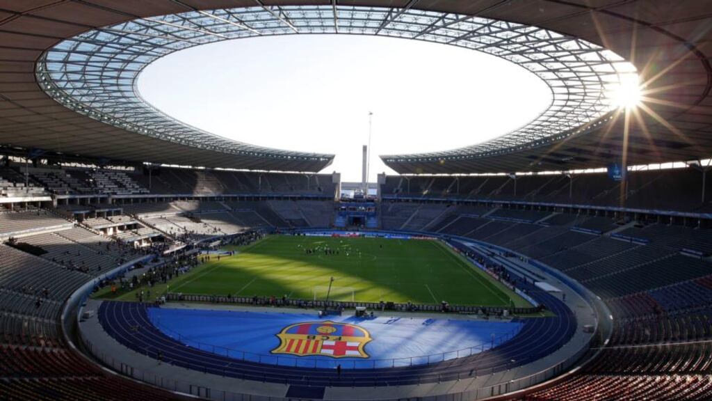 The Olympic Stadium in Berlin, where Barcelona will seek their fifth European Cup and Juventus their third. Photograph: Michael Sohn/AP