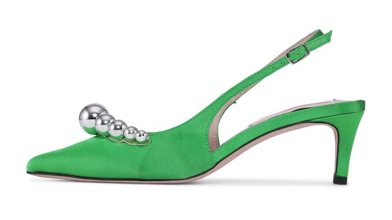 Green pearl trimmed slingbacks by Baum und Perfgarden at macbees.ie