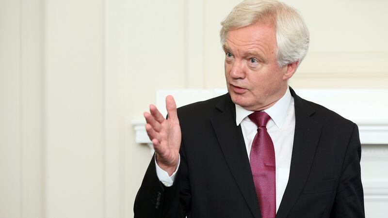 British secretary of state for exiting the EU David Davis speaks to members of the media at Stormont House in Belfast, Northern Ireland. Photograph: Paul Faith/AFP/Getty Images