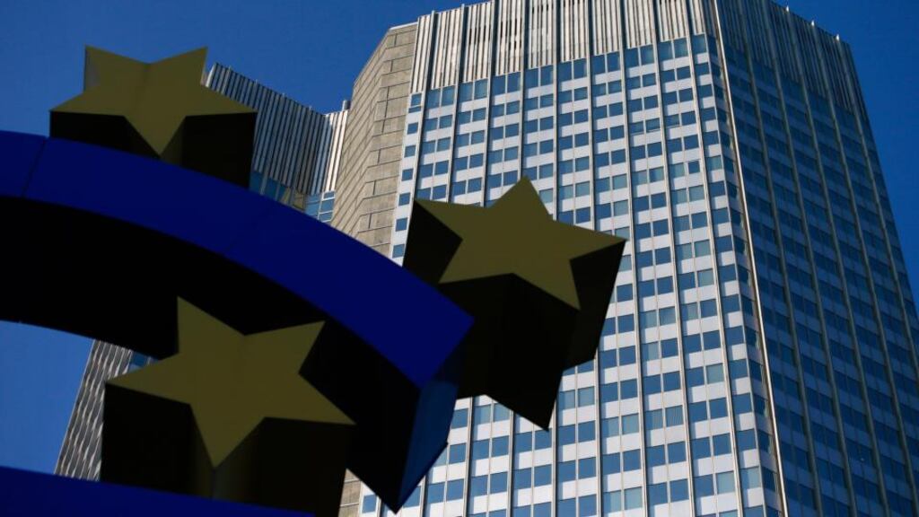 The headquarters of the European Central Bank (ECB). A services report by Markit Economics supports the European Central Bank’s projection that the euro-area economy will return to full-year growth in 2014. Photo: Bloomberg
