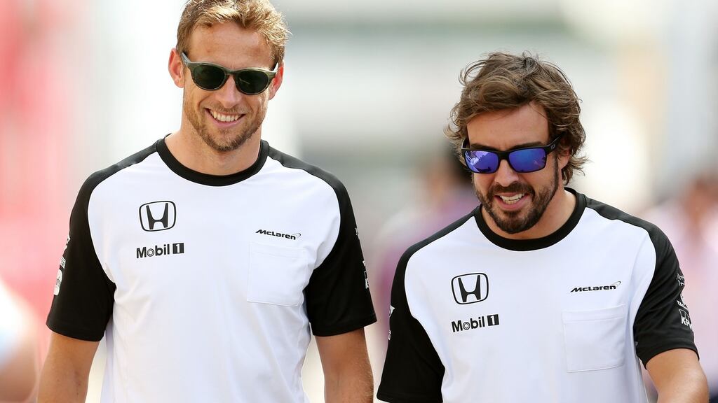 McLaren’s Jenson Button and Fernando Alonso. Photograph: David Davies/PA Wire