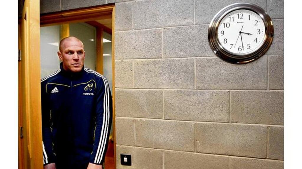 Munster captain Paul O'Connell arrives for yesterday's press conference ahead of Friday's final Heineken Cup pool match against Northampton Saints at Thomond Park. - (Photograph: Morgan Treacy/Inpho)