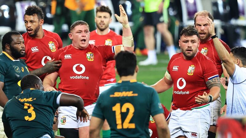 Tadhg Furlong appeals to referee Nic Berry during the first Test. Photograph: David Rogers/Getty Images