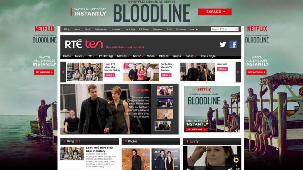 Netflix online advertisements for its original series ‘Bloodline’ included a takeover of the RTÉ Ten home page.